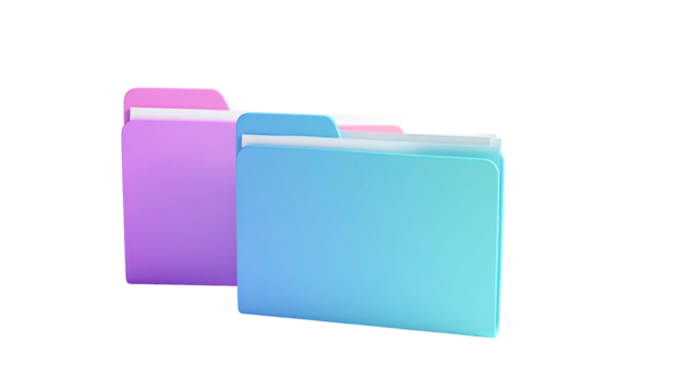 Two vibrant, gradient-colored folders, open, isolated on a black background