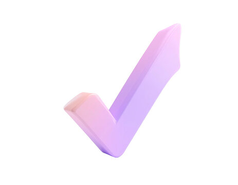 A stylized, glossy, 3D checkmark in a gradient of pastel pink and purple