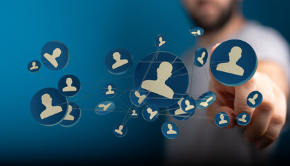 Illustration of connection structure networking in a communication social network group representing the modern social links concept.