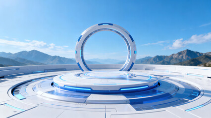 Futuristic White Sci - Fi Structure with Scenic View