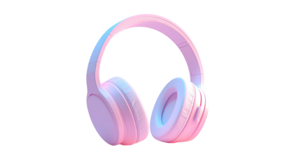 A pair of wireless headphones glows with a gradient of pink and blue