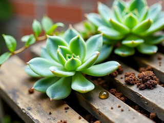 Urban Eco Brooklyn Series: Macro Detail of Succulents in an Urban Pallet Garden