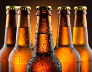 Cold bottle of beer with water droplets