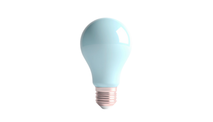 A 3D-rendered, sky-blue lightbulb against a stark black background