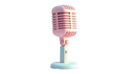 A vintage-style pink microphone is isolated against a stark black background