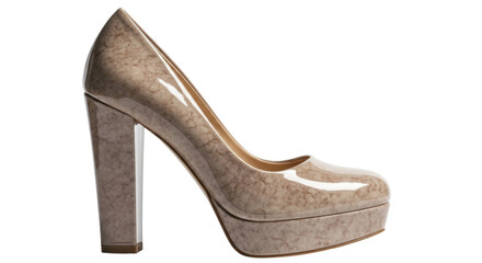 Isolated platform dress shoe stylish design, block heel, shiny taupe color, fashion item