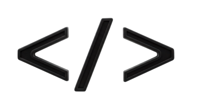 Isolated HTML programming code. Brackets, delimiters, symbols and angle brackets. Syntax sign