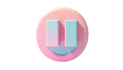 A glossy pink and light blue pause button sits isolated on a black background