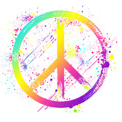 Colorful Background with Brush Hand Drawn Peace Symbol, Peace Symbol Icon, Colorful Graffiti, Grunge Texture, Scratch Texture, Peace Sign, Isolated, Transparent