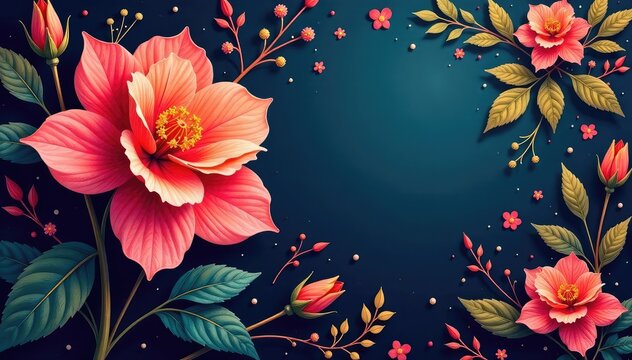 Fototapeta Abstract floral motif showing late blooming flower, late bloom, floral pattern, art