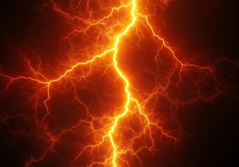 Intense bright yellow lightning bolt crackling and branching out across a dark, fiery, and ominous background, creating a powerful and energetic natural phenomenon
