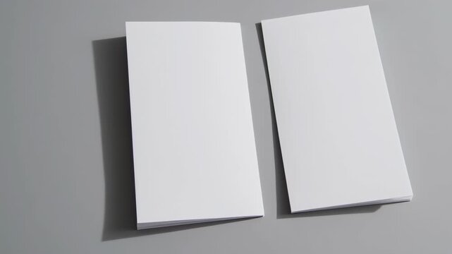 Two blank brochures on a gray surface