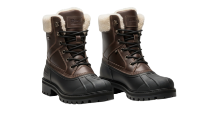 Pair of brown and black winter boots isolated PNG with Transparent Background