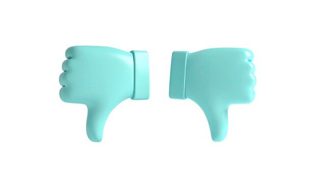 Two light-blue 3D thumbs-down gestures float isolated on a black background - Powered by Adobe