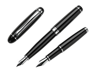 Three black fountain pens, angled views, showing metal accents