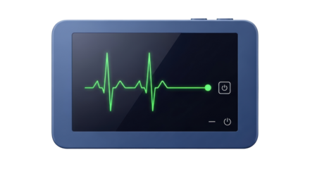 Isolated blue electrocardiogram device displaying heart rate, electronic medical instrument