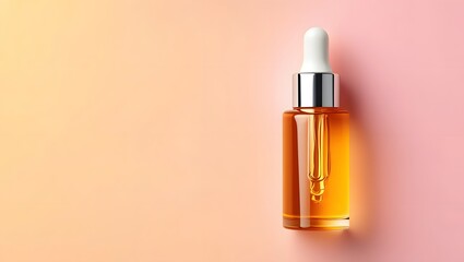 Amber serum bottle with dropper on a gradient background for beauty and skincare use