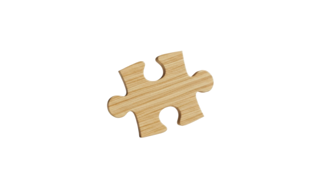Wooden jigsaw puzzle piece isolated PNG with Transparent Background