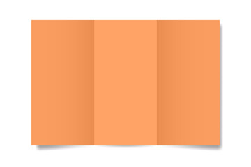 Orange folded brochure, three spreads or pages, vertical orientation. Tall pages. Open trifold. Letter mockup