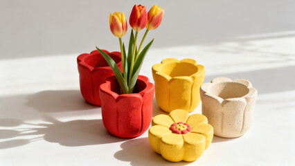 Whimsical Colorful Flower Planters Illustration