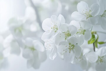 Fototapeta premium White flowers blooming on a delicate branch in spring