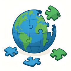 3D puzzle globe toy pieces assembling into a spherical Earth, educational geography toy concept for children, clean vector style, isolated on white background.