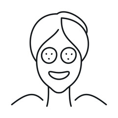 Skin care icon featuring a smiling person with cucumber slices on their eyes, perfect for relaxation and wellness themes