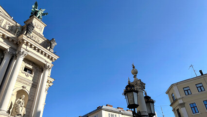 Beautiful old architecture of Lviv Opera House in Ukraine. Historic European building