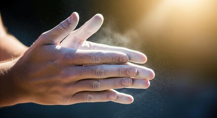 Hands Clapping Together in Bright Light with Dust Particles Surrounding