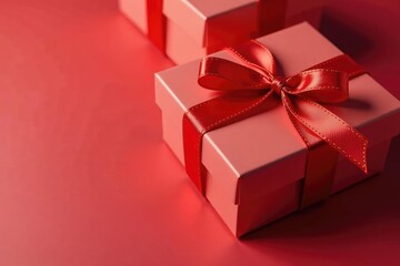 Obraz premium Elegant red ribbon tied gift boxes, gold accents, illustration, stylish