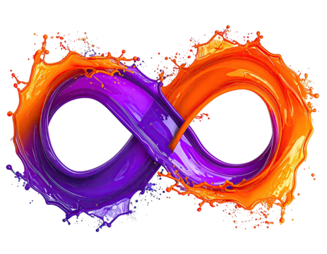 Infinity symbol formed by vibrant orange and purple paint splashes (1)