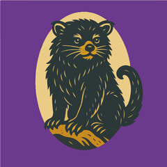 Black Cat Familiar in Vintage Mystic Mid Century Art