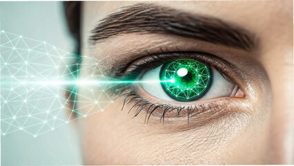 close-up of human eye with digital iris scan glowing futuristic biometric technology concept