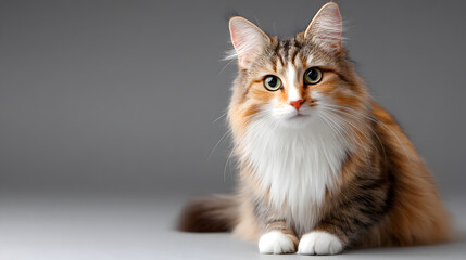 Cute kittens and adult cats front view in studio for pet advertising