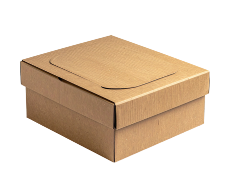 A light brown cardboard box with a slightly recessed lid