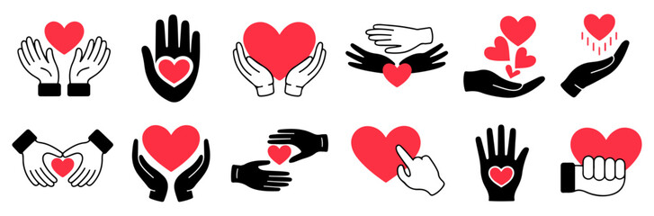 hands holding heart care icon set