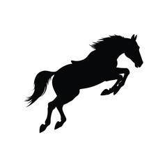 Dynamic black silhouette of a powerful horse leaping against a white background, horse jumping in competition silhouette vector illustration