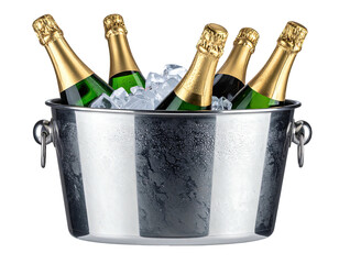 Chilled champagne bottles in a metal bucket
