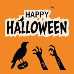 Obraz premium Happy Halloween Poster with Zombie Hands & Crow