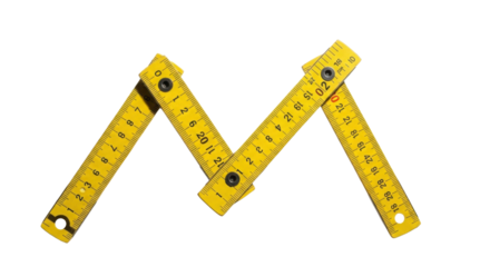 Yellow folding ruler creating the letter M isolated PNG with Transparent Background