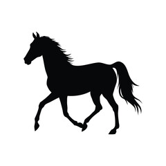 Elegant Silhouette of a Horse in Motion with Flowing Mane and Tail, horse trotting silhouette vector illustration