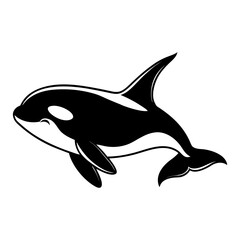 A photorealistic image of an orca, centered in the frame, against a stark white background. The orca is positioned mid-air, arched in a dynamic pose, as if leaping or diving. Its body exhibits the cha