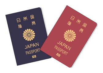 日本のパスポートのイラストセット  一般旅券 5年 10年 赤 青