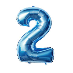 Shiny blue number two balloon isolated on transparent background
