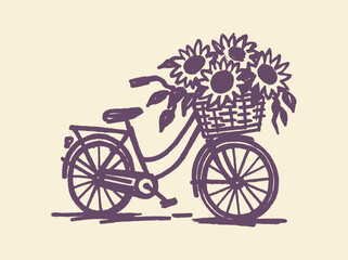 Fototapeta premium Bicycle with sunflowers sketch style vector illustration