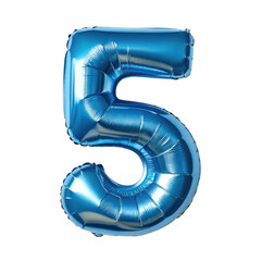 Shiny blue number five balloon isolated on transparent background