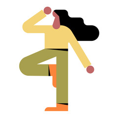 Flat female character with long hair in dynamic pose