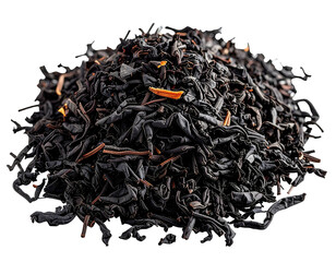 Dark, loose leaf tea pile, with hints of orange