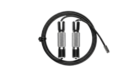 Black jump rope with metal handles isolated PNG with Transparent Background