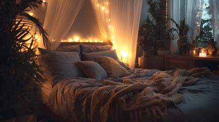 Cozy bedroom with warm light